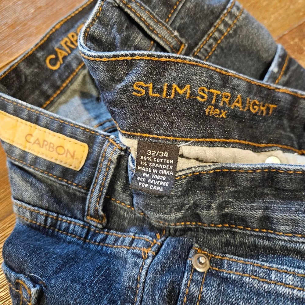 Men's Carbon Jeans Slim Straight Flex Blue Size 32/34, Light distressing - Picture 2 of 8